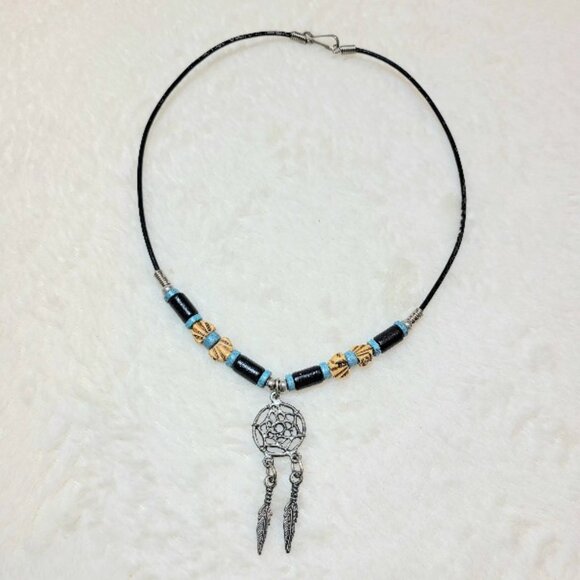 Southwest Polymer Clay Y2K Dream Catcher Necklace w/ Feathers on Black Cord Bead - Picture 1 of 5